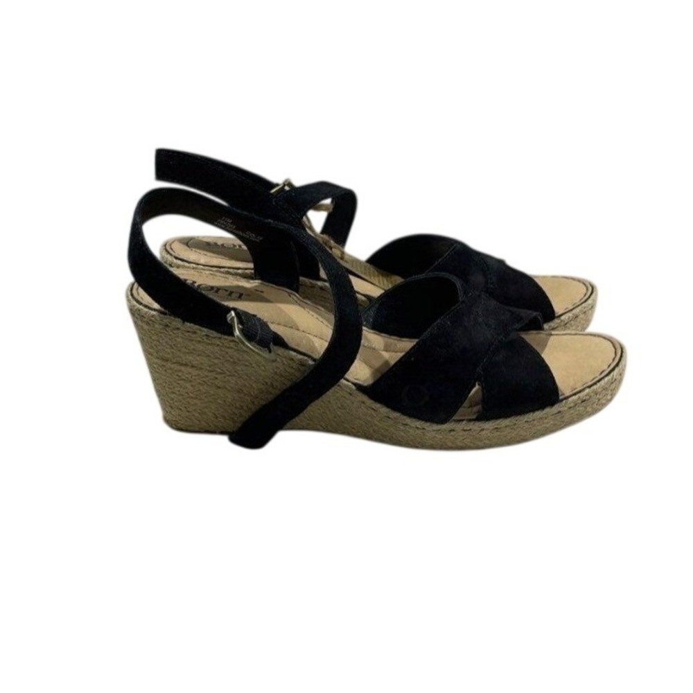 Born Black Suede Espadrille Wedge Sandals Womens 11M F64203 CQL18 Strappy